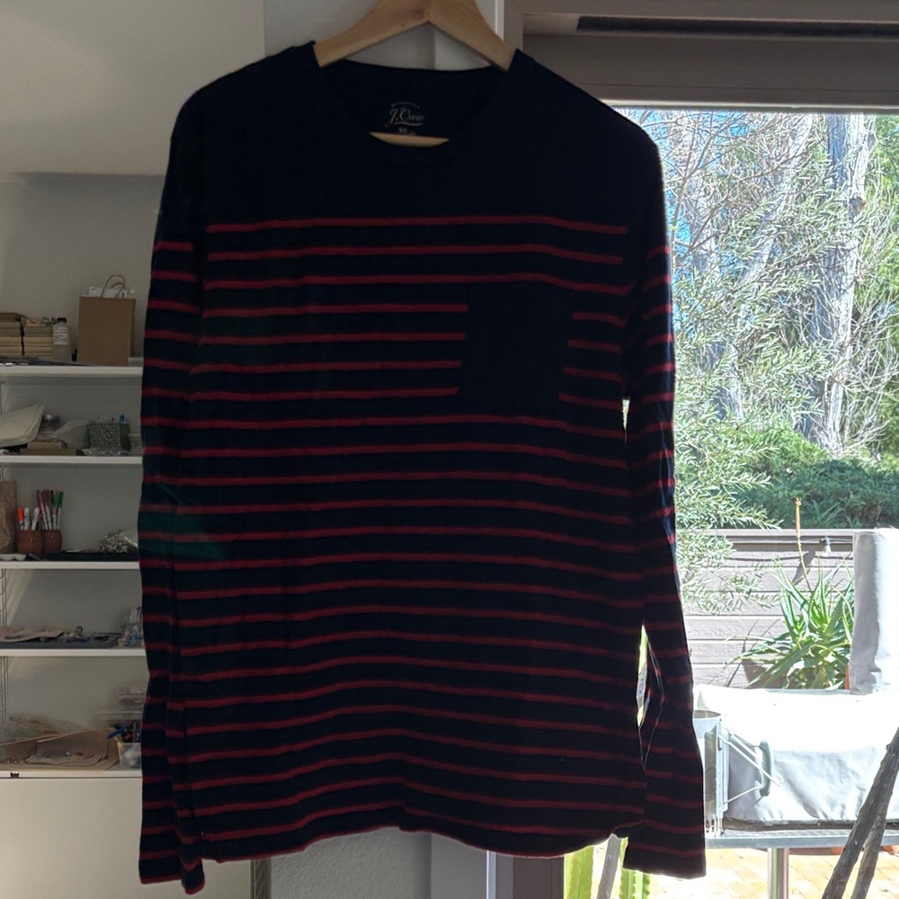 J. Crew Navy and Red Striped Long Sleeve
